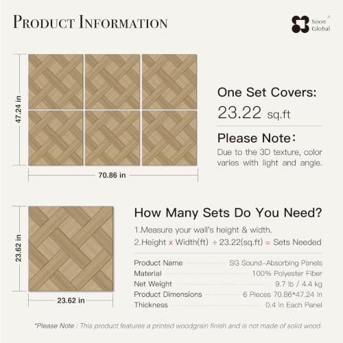 Image of Soon Global Acoustical Wall Panels, 6-Piece 23.62 X 23.62 Inches Art Acoustic Panels, Decorative Acoustic Panels, Acoustic Wall Panels, Sound Absorbing Wall Art, Cedral Arc