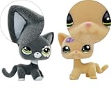 2pcs Custom-Made Flocked Animal Figure Fuzzy Collie Great Dane Dachshund Cocker Spaniel Dog Short Hair cat Old Pet Shop Toy Birthday Party Favor Compatible with LPS Toys (#1962 and #2249)