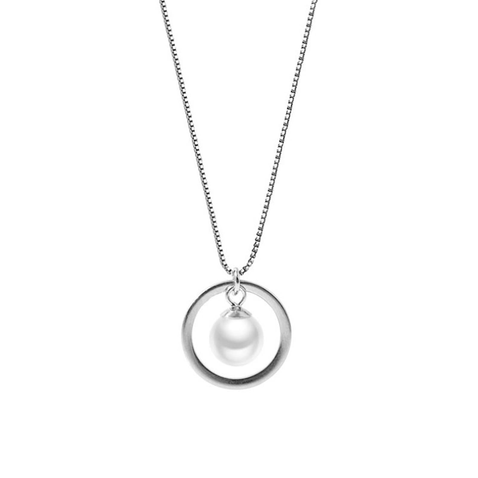 HCMA 925 Sterling Silver Simple Circle Pearl Pendant Short Necklace Clavicle Chain Girl Style Jewelry Accessories Gift
