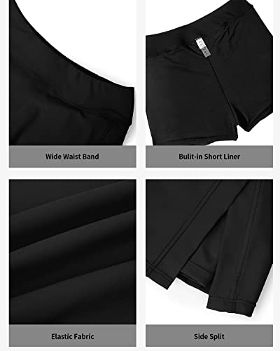 Image of High Waisted Split Swim Skirt Built-in Shorts Tummy Control Swim Bottom | Wide Flattening Band, Versatile Top Pairing, Full rear modesty via long hem