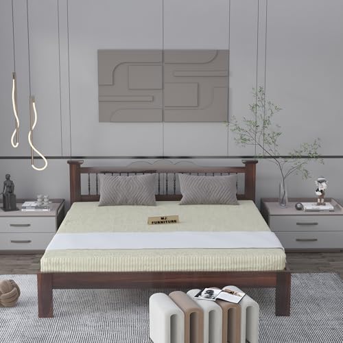 Image of Solid Sheesham Wood Queen Size Bed Without Storage for Bedroom Solid Wooden Furniture Beds for Home Living Room (Walnut Finish)