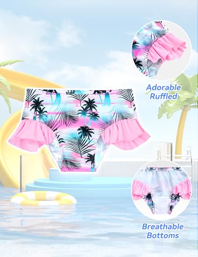 Image of Girls Rash Guard Swimsuit 3 Pieces Long Sleeve UPF50+ Quick Dry Bathing Suit for Toddler 3-12Y