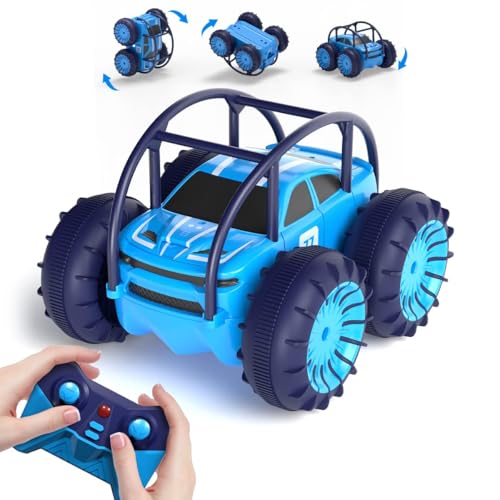 MaxTronic Chargement Direct Voiture Télécommandée avec LED Réglable, Amphibie RC Radiocommandée pour Enfant 4WD 360° Rotation, 2.4Ghz Tout Terrain...