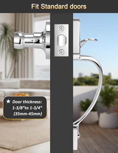 Image of Tinewa Bright Chrome Front Door Handle,Upgated Entry Door Handle with Accent Wave Door Lever,Single Cylinder Front Door Handleset for Home Security