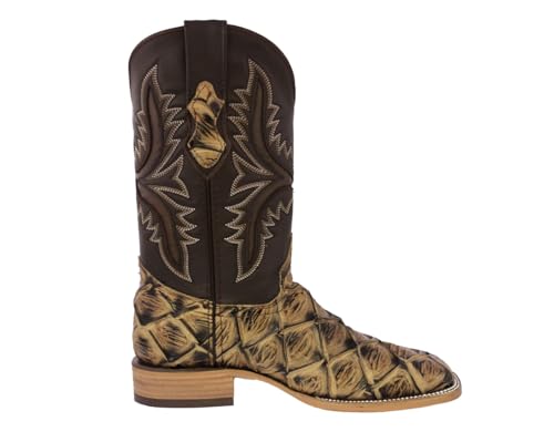 Texas Legacy Mens Sand Western Boots Pirarucu Fish Print Leather Square Toe2