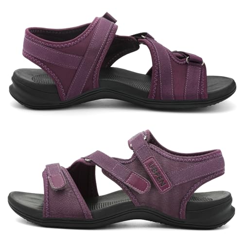 Image of UBFEN Womens Hiking Water Sport Sandals with Arch Support | 3 Adjustable Straps, Cushioned Footbed, Non-Slip, Comfortable Walking for Athletic Outdoor Summer Beach