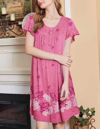 Image of Ekouaer House Dress for Women with Pockets Short Sleeve Moo Moos Plus Size Nightgowns Floral Print Mumu Dresses