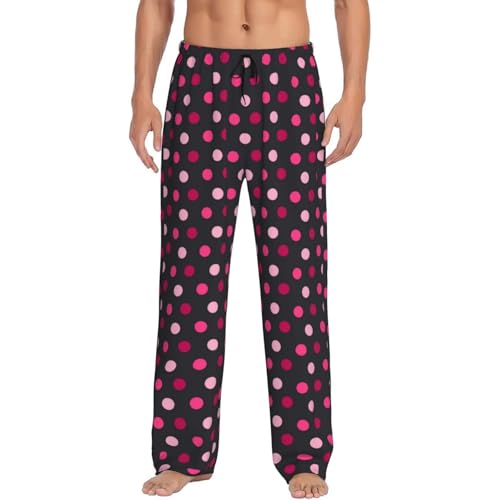 Simple Pink Polka Dots Black Mens Pj Pants,Soft Men Lounge Pants,Mens Pajama Pants Bottoms,Sleep Pants For Men4