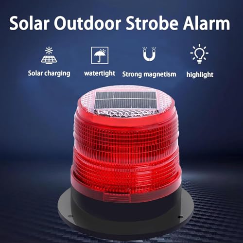 Image of Solar Strobe Warning Light: Strong Magnetic Base Waterproof Traffic Light,Solar Safety Flashing LED Lamp for Construction, Traffic, Factory, Safety Sign, Crane Tower, Boat Navigation (Red)