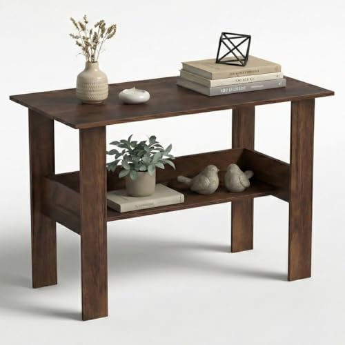 Image of Beten Large Engineered Wood Study and Computer Laptop Table for Home or Office, WFH Desk, with Storage for Books and Decor Display for Adults Kids Students (Classic Brown)