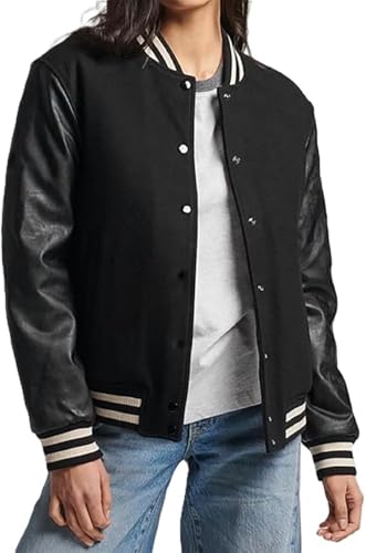 Girls Cropped Varsity Highschool Ladies Letterman Bomber Jacket