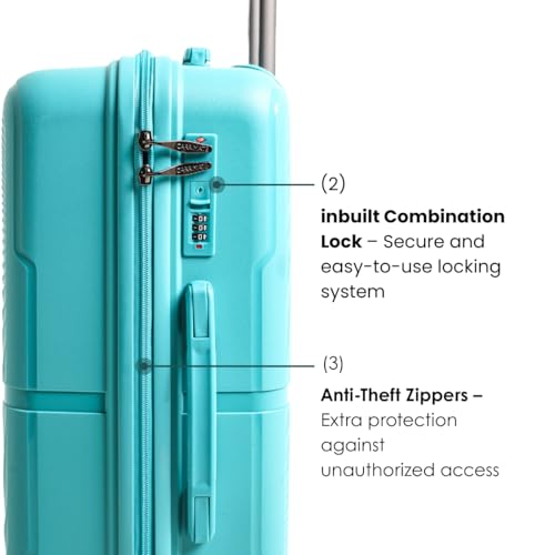 Image of Florence Trolley Bag Set of 2 | Medium 63 cm & Large 73 cm | Polypropylene Hard Luggage Suitcase | 360 Smooth Spinner Wheels | Combination Lock | Anti-Theft Zippers |Cyan
