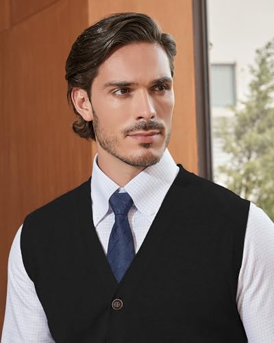 Kallspin Men’s Button Down Sweater Vest Lightweight Knitted Pure Cotton V-Neck Sleeveless Cardigans4