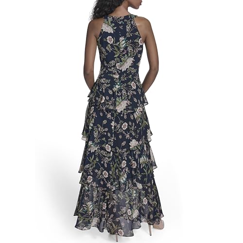Image of Tommy Hilfiger Women's Sleeveless Halter Neck Tiered Skirt Maxi Dress