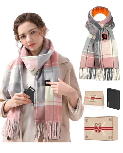 NABEKE Heated Scarf for Women Rechargeable Electric Heating Scarf Neck Warmer with 5000mAh Battery 3 Levels Temperatures Control for Cold Weather(Pink)