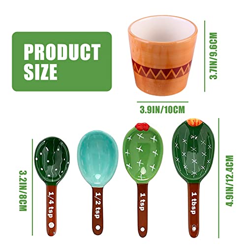 Cactus Measuring Spoons Set In Pot: Cute Ceramic Cacti Measuring Spoons, Cactus Figurine Baking Measuring Spoons For Kitchen Dry Wet Measuring Liquid Food Salt And Sugar #TOP1