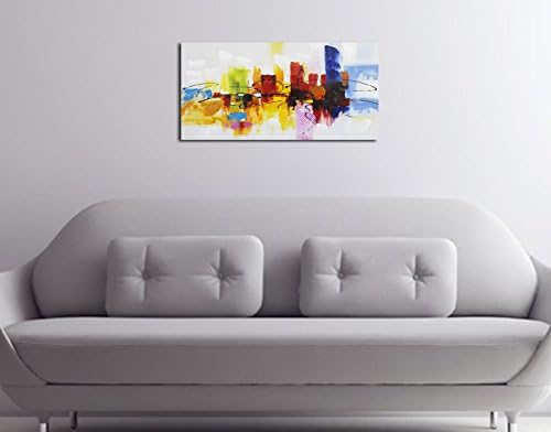 Fokenzary Hand Painted Colorful Abstract Painting on Canvas Bright Light Red Green Coffee Blue Wall Decor Framed Ready to Hang