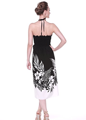 Image of Women's Hawaiian Luau Halter Dress in Signature Prints | Sleeveless halter dress, high-low hem; Hawaiian floral print; soft rayon, machine washable; luau, beach, cruise, party
