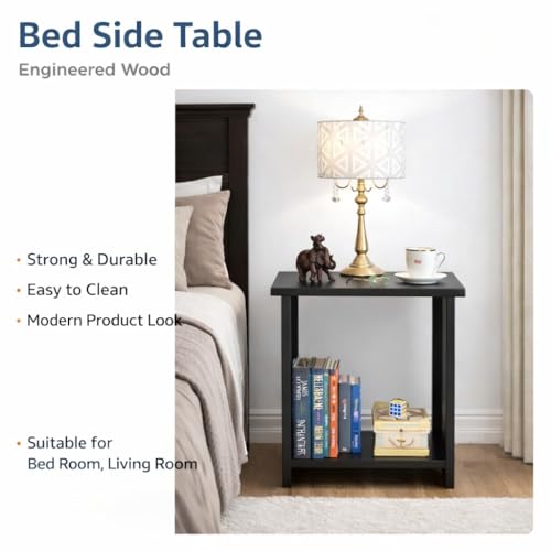 Image of SPYDER CRAFT Wood Bedside Table for Bedroom|Wooden Modern Side Tables for Bedroom|Side Table for Bed Room|Corner Table for Bed Room (Finish Color -Black, DIY(Do-It-Yourself))