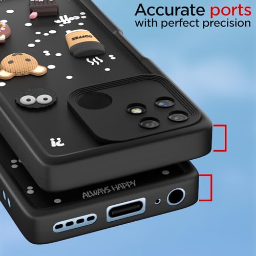 Image of Pikkme Back Cover for Realme Narzo 50A | Cute Fun Cartoon 3D Bear Silicone Full Body Protection Bumper Case (Black)