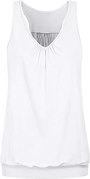 Womens Sleeveless V-Neck Tank Tops Workout Loose Fit Tops for Women Athletic Banded Bottom Tank Casual Shirts