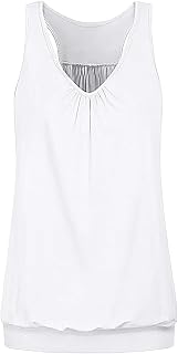 Womens Sleeveless V-Neck Tank Tops Workout Loose Fit Tops for Women Athletic Banded Bottom Tank Casual Shirts