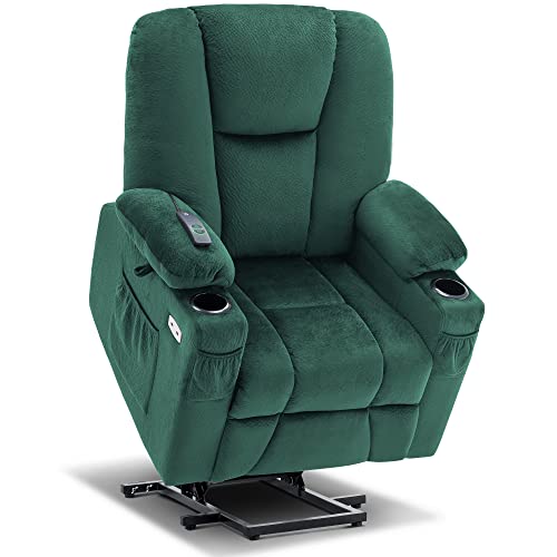 Mcombo Electric Power Lift Recliner Chair With Extended Footrest For Elderly People, 3 Positions, Hand Remote Control, Lumbar Pillow, 2 Cup Holders, Usb Ports, 2 Side Pockets 7507(Fabric,Green) #TOP25