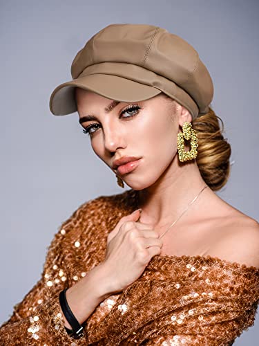 Funtery 3 Pcs Gorros Newsboy Mujer Visera Cuero PU miniatura 2