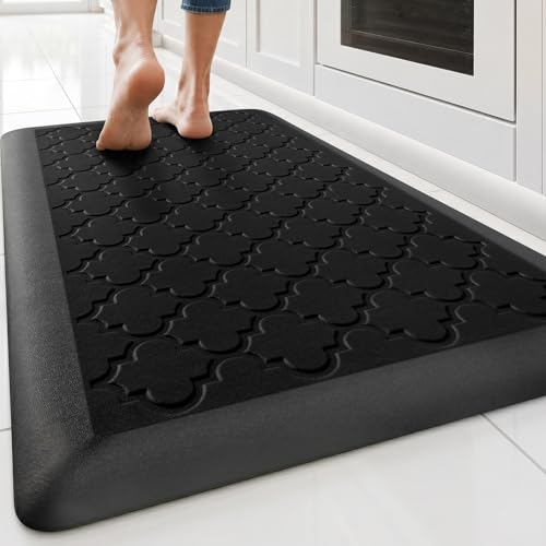 TranquilRelax 4/5 Inch Thick Anti-Fatigue Kitchen Mat Water Resistant Non-Slip Kitchen Floor Mat Ergonomic Comfort Standing Mat for Home Kitchen Office Laundry 17.3'x 24' Black