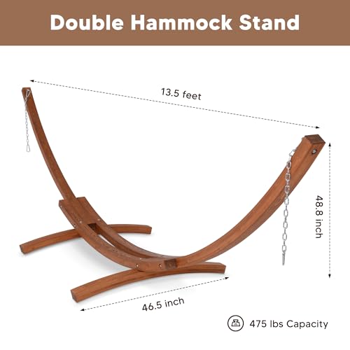 Image of SUNCREAT 2 Person Hammocks for Outside with Stand, Extra Large Double Hammock with Wooden Stand, Gray