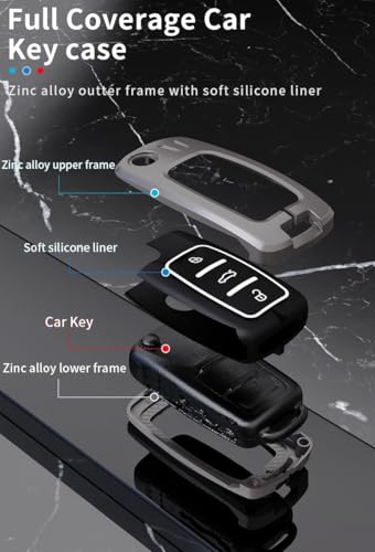 Image of BKN Premium Metal Silicon Key Cover & Full Protection Compatible with Volkswagen Polo, Vento, Jetta, Ameo, Passat and Skoda Rapid (3 Button Flip Key)