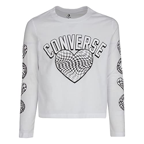 Converse Girl's Long Sleeve Warp Check Heart Top (Big Kids)