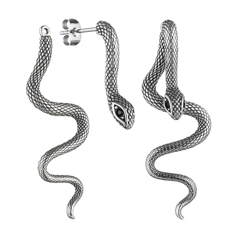 JAVMOO Snake Earrings for Women Silver Serpent Gothic Stainless Steel Snake Stud Biker Jewelry Cover