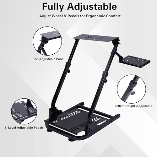 Image of PLLOVOR Racing Wheel Stand with Handbrake Mount,Foldable and Adjustable Steering Wheel Stand for Logitech G27 G29 G920 G923,Thrustmaster T300 T248,Fanatec Racing Simulator Cockpit