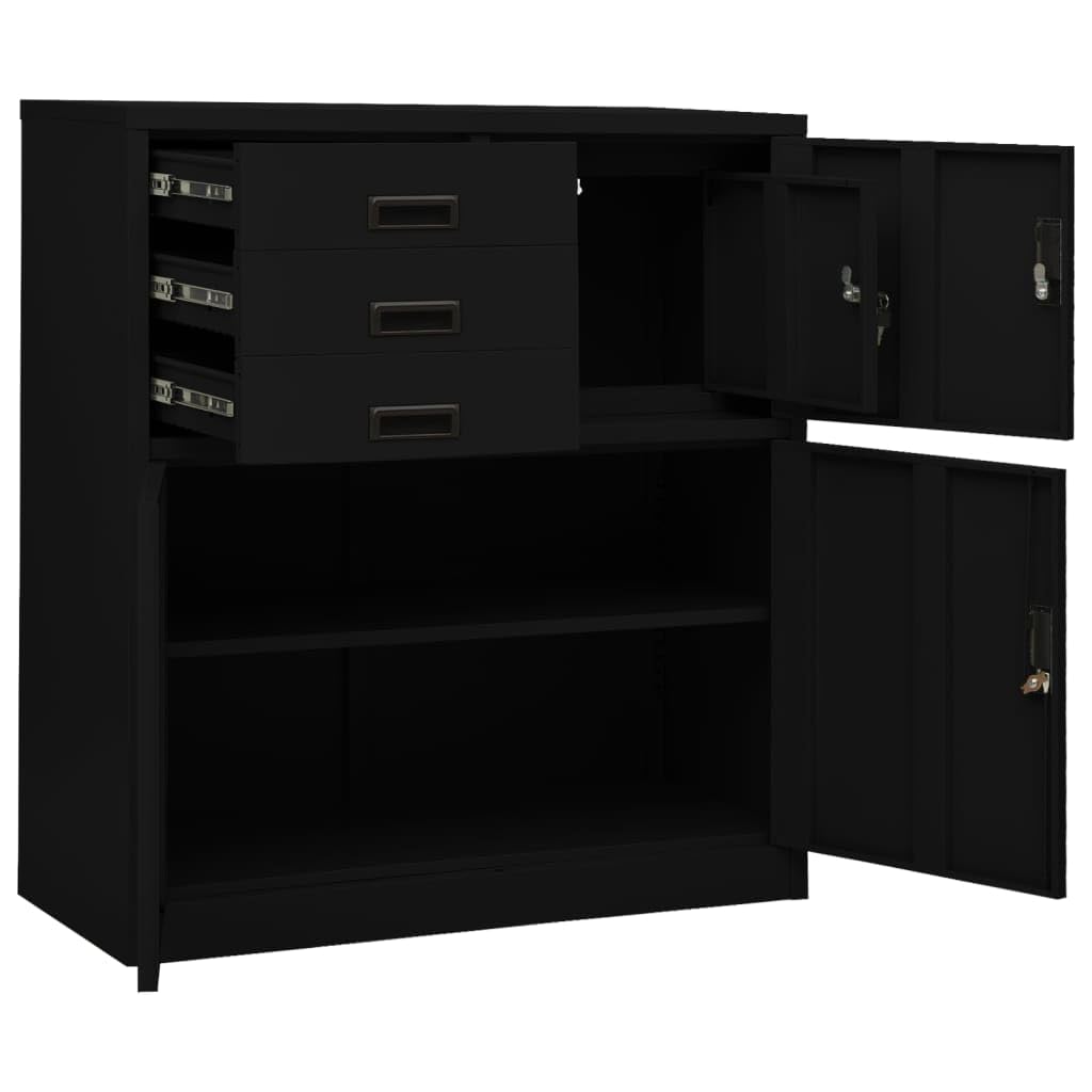 Armoires, buffets, armoires avec portes et étagères, armoire de bureau noire 90 x 40 x 102 cm en acier