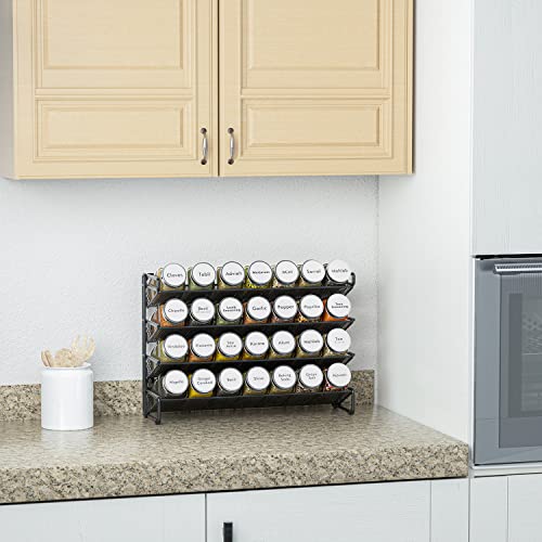 Image of SpaceAid Spice Rack Organizer with 28 Spice Jars, 386 Spice Labels, Chalk Marker and Funnel Set for Cabinet, Countertop, Pantry, Cupboard or Door & Wall Mount - 28 Jars, 13.4 inch W x 10.8 inch H, White