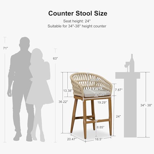 Image of PURPLE LEAF 24 inch Outdoor Bar Stools Set of 4 Wood-Look Aluminum Frame, Teak