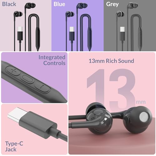 Image of AROMA HF1004 Type C Wired Earphone with HD Quality in-Line Mic,12mm Driver Hi-Res Wired