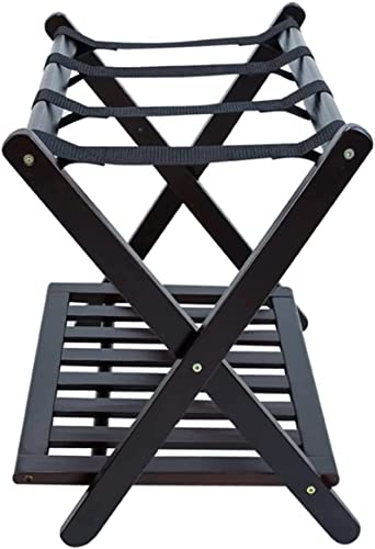 Nisorpa Kofferständer mit Ablagefächern,Gepäckträger klappbar, 68x40x58cm, Gepäckablage aus Bambus, Gepäckständer Platzsparend Kofferablage Kofferbock für Schlafzimmer,Hotel, Schwarz