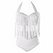 Produktbild Shanxing Damen Bikinis Set Große Größen Hohe Taille Fringe Top Neckholder Bademode Badeanzug Badebekleidung Swimwear, Weiß, Large