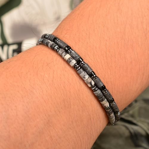 Pulsera ajustable para hombre de acero inoxidable con piedras negras miniatura 2