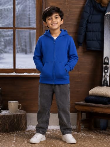 Image of Unisex Kids Solid Full Sleeve Zip Front Open Hooded Sweatshirt
