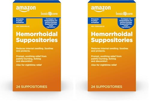 Amazon Basic Care Hemorrhoidal Suppositories, Relief from Burning, Itching and Discomfort of...