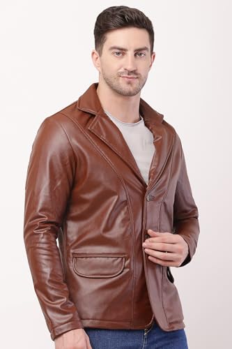 Image of Wolver Men's PU Leather Blazer, Casual Party, 2-Button