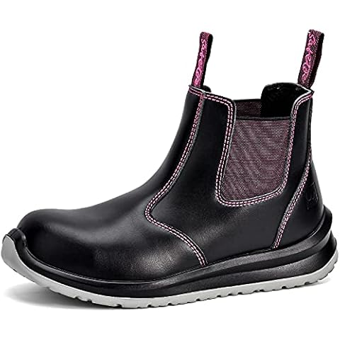 SAFEYEAR Lightweight Women Safety Work Boots, Black Site Lady Laceless Dealer Safety Shoes Trainers, 4E Wide Fit Composite Toe Cap, Heavy Duty S3 Waterproof Leather, Comfortable Gel Insole,Size 6 Cover