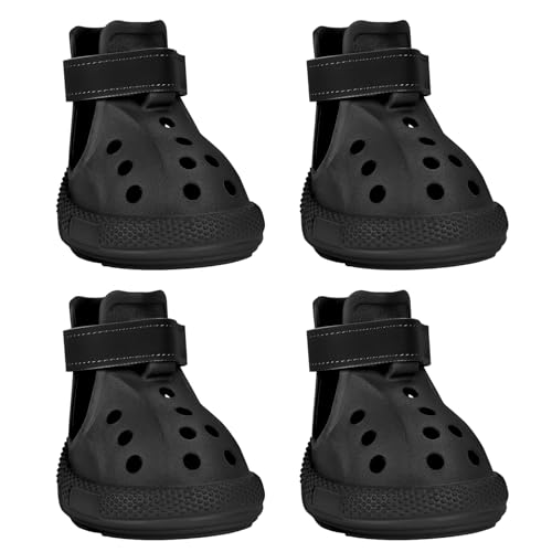 Dog Shoes, Dog Sandals for Hot Pavement, Water-Resistant Breathable Boots, Non-Slip Paw Protectors, Adjustable Straps Dog Rain Booties for Summer Beach and Rainy Day(Black)