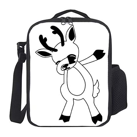 Kids Insulated Lunch Bags Lunch Box for Women with Bottle Holder Deer Dabbing Black Fashion Large Lunchbox for Men Adult Reusable Meal Prep Bag for Work School Picnic Cover