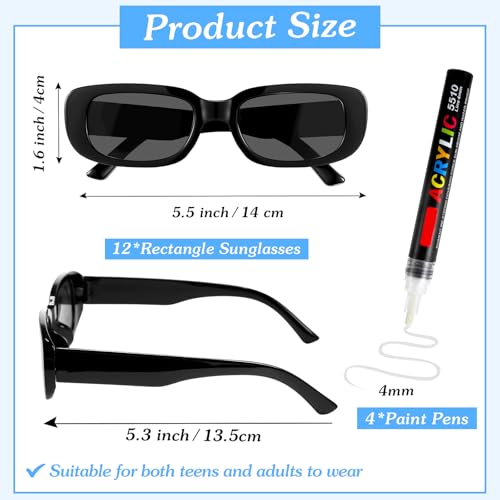 Image of Flutesan Personalized Rectangle Sunglasses with Marker Pens for Adult DIY Custom Birthday Wedding