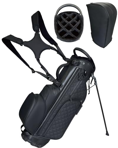 Luxury PU Leather Golf Stand Bag for Men with 14-Way Dividers & Rain Cover