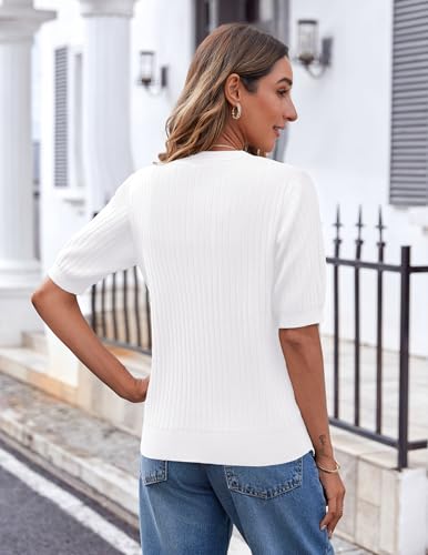 Zeagoo Women's 2025 Summer Short Sleeve Cardigan V Neck Button Down Ribbed Knit Casual Cropped Sweater Tops4